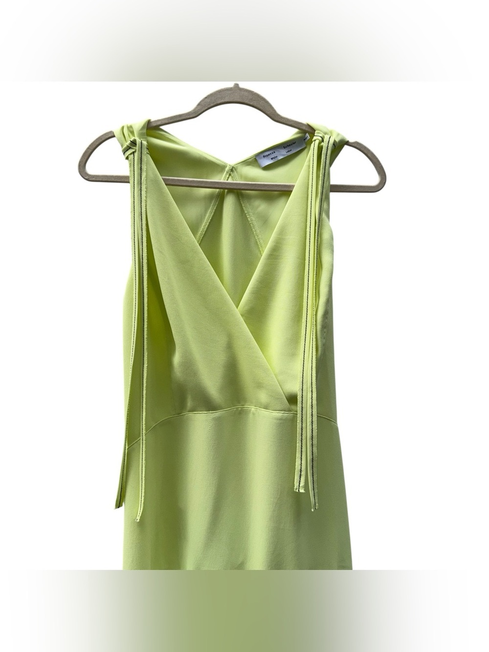 PROENZA SCHOULER White Label Plunging Shoulder Tie V-Neck Midi Dress Celery Sz 8 - Picture 6 of 16